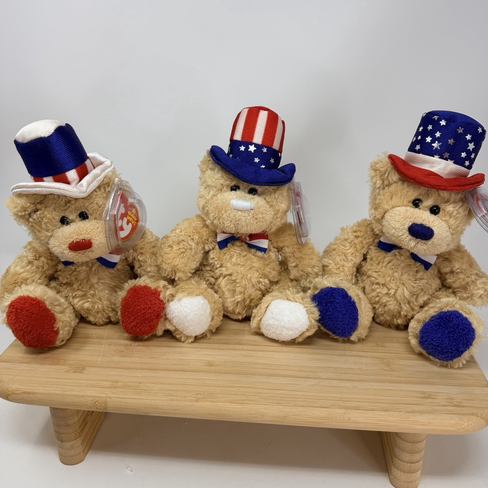 Ty Beanie Baby Independence - MWMT Red White Blue Lot 3 2006 Stars Stripes Plush